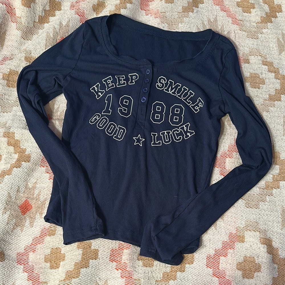 Navy Graphic Long Sleeve Top